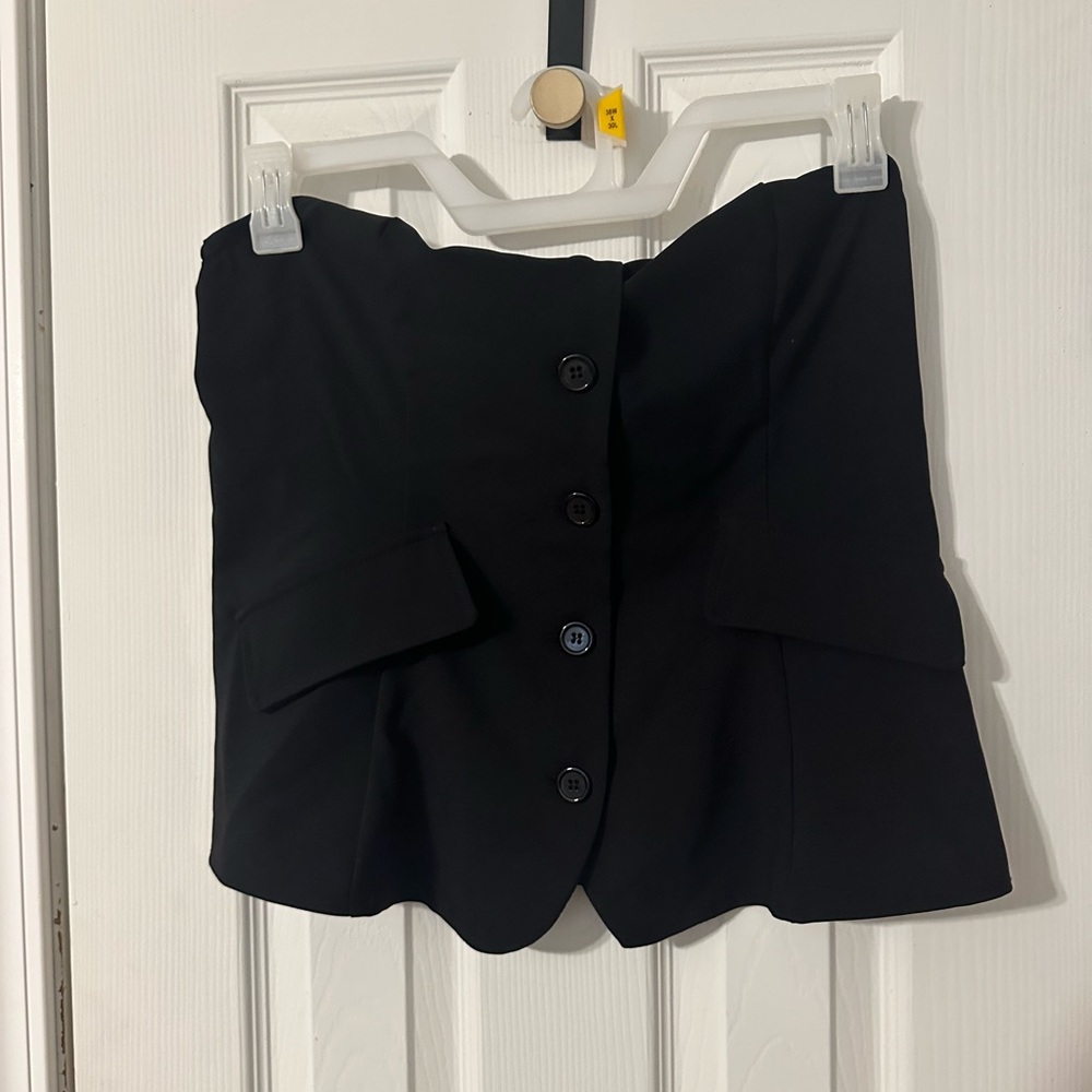 Black Button-Up Strapless Top